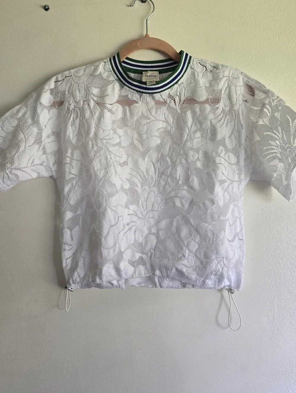 Maeve, Short-Sleeve Lace Pullover Top, White/Green/Blue, Size XS, MSRP $98 - Picture 6 of 8